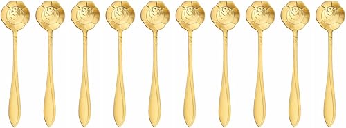 Miniatura 1 de 10 cucharas de flores de acero inoxidable, creativas de postre doradas, cucharas de café, agitadores de café, cuchara de té, cuchara de azúcar,