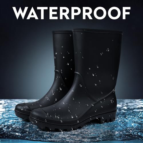 DKSUKO Men's Mid-calf Rain Boots,Waterproof Antil-Slip PVC Garden Work Boots，Outdoor Rubber Boots2