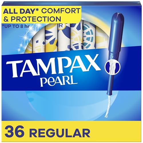 Tampax Pearl Tampons Regular Absorbency with LeakGuard Braid, Unscented, 36 Count