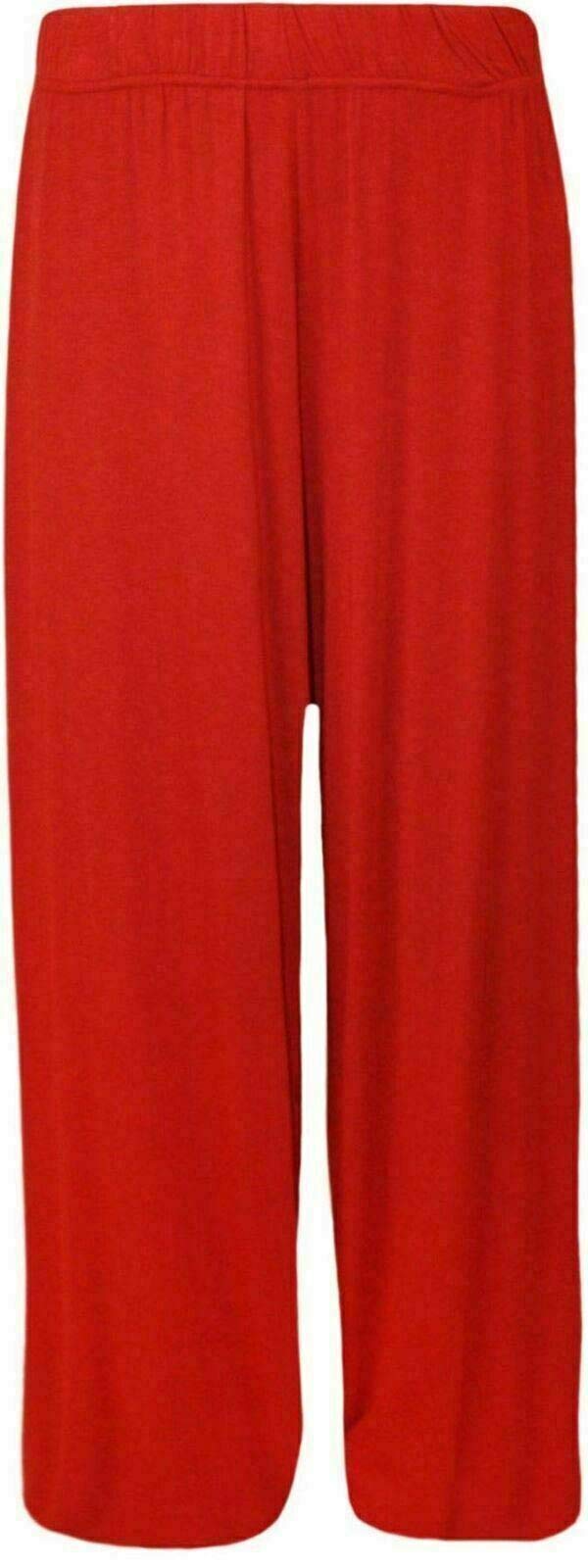 Fairy Trendz Ltd Women's Red Plus Size Palazzo Trousers Baggy Fla Wide Leg Pants Plain Casual Wear Trousers ( Uk 24-26)