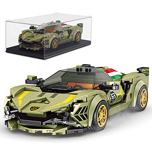 Mould King Speed Champion Rennwagen-Bausatz mit Acryl-Vitrine, Super Sina Car 27003 Bausteine Konstruktionsspielzeug, Modellautos zum Sammeln, Bausätze für Erwachsene und Kinder, 8+ (333 Teile) Cover