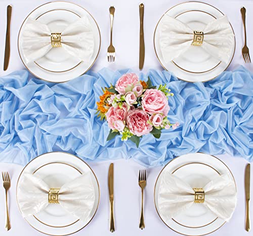 Sajoo 8Pcs Sky Blue Chiffon Table Runners 30X120 Inches Sheer Fabric Table Rustic Party Decoration Runners For Elegant Wedding Decor And Birthday Party Table Decorations #TOP1