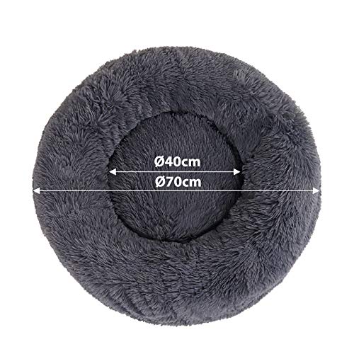 lionto Donutbett für Hunde und Katzen, Flauschiges Hundebett rund für kleine und große Heimtiere, Ø 70 cm, weiches Katzenbett aus kuscheligem Plüsch, Hundekissen mit extra Dicker Füllung, dunkelgrau