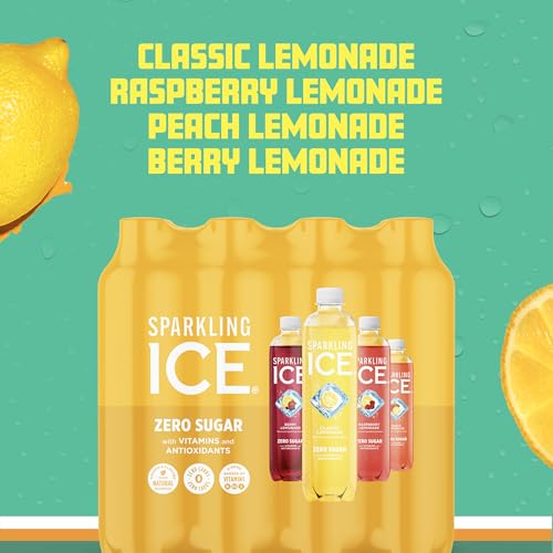 Image of Sparkling Ice Lemonade Variety Pack, Zero Sugar Sparkling Water, with Vitamins and Antioxidants, 17 fl oz, 12 count (Lemonade Flavors: Classic, Raspberry, Peach & Berry)