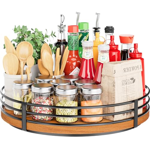 Plateau tournant Lazy Susan de 33 cm – Plateau tournant Rond en Bois pour Armoire, Cuisine, comptoir, Garde-Manger, Placard, Table à Manger, Salle de Bain, café, Bar...