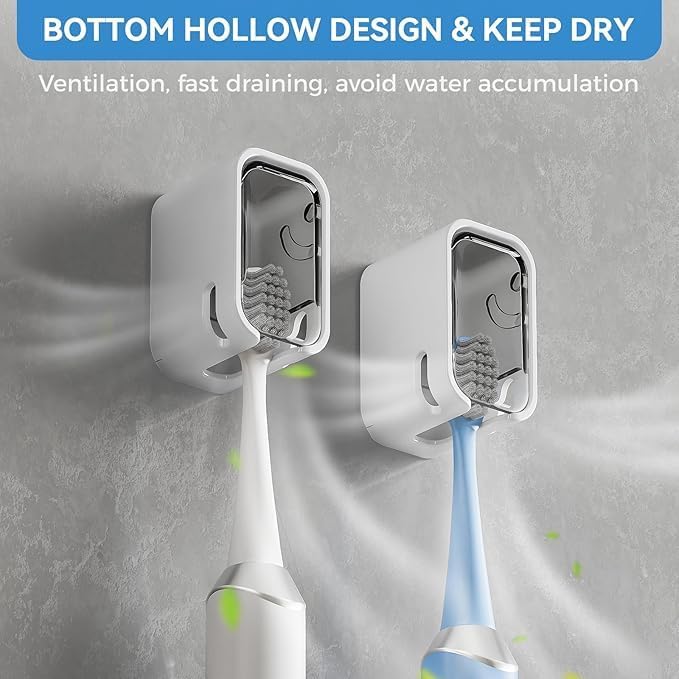 Image of Wall Mounted Toothbrush Holder with Dustproof Cover & Clear Window, Bathroom Toothbrush Organizer Stand for Toothpaste Storage Home Use (Pack of 2)