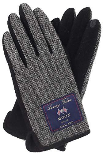 【ムーンツイード】MOON TWEED メンズ スマホ対応 手袋 ジャージー ニット AY-16AA0028（グレー x ブラック）