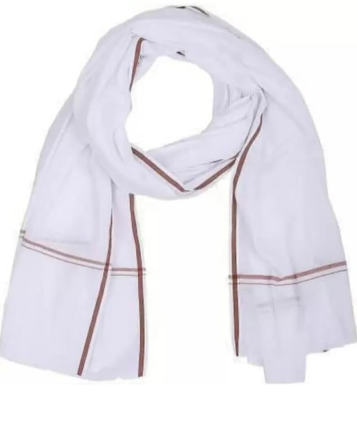 Pure Cotton White Fancy Gamcha Stole, White, Cotton, Free Size, Striped Border-image-49