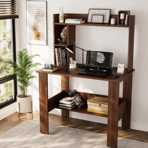 Image of SPYDER CRAFT Modern Daisy Engineered Wood Study Table with Storage Shelf | Clean Minimalist Computer Desk for Home, Office, & Bedroom | Durable & Easy to Clean (Columbian Walnut) (Assembly DIY)