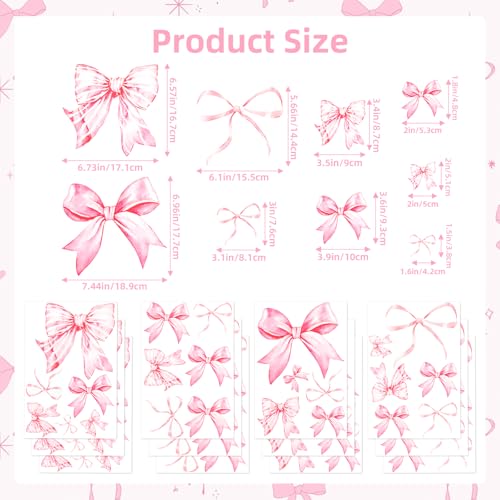 12 láminas de stickers decorativos de pared con lazo rosa miniatura 5