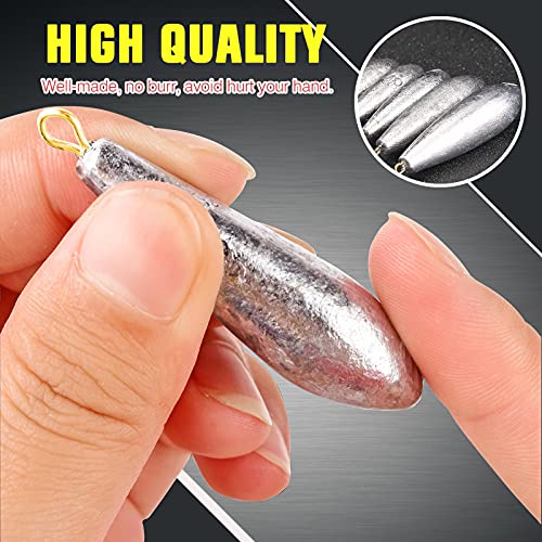 AMYSPORTS Drop Shot Fishing Weights Kit Lead Freshwater Fishing Sinkers Bass Casting Removable Fishing Weights Saltwater Streamlined 8pcs 1.8oz - Thumbnail 5
