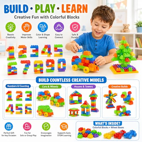 Image of Zest 4 Toyz Building Blocks for Kids STEM Educational Construction Toys with Wheels Interlocking Bricks Learning Activity Set for Toddlers Boys and Girls Age 3+ Multicolor (103 Pcs)