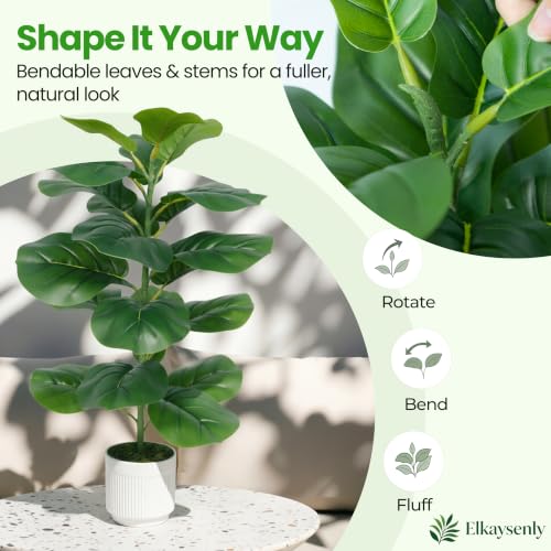 Elkaysenly 2 Pcs 30" Fake Plants Fiddle Leaf Fig Tree,Faux Plants Indoor&Outdoor,Plants Artificial Decor for Home Office Decorations - image 3