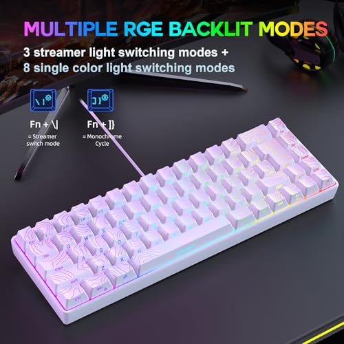 Image of Snpurdiri 65% Wired Gaming Keyboard, 68 Keys RGB Backlit Ultra-Compact Small Gaming Keyboard, for PC /Mac Gamer, Typist, Travel, Easy to Carry on Business Trip White