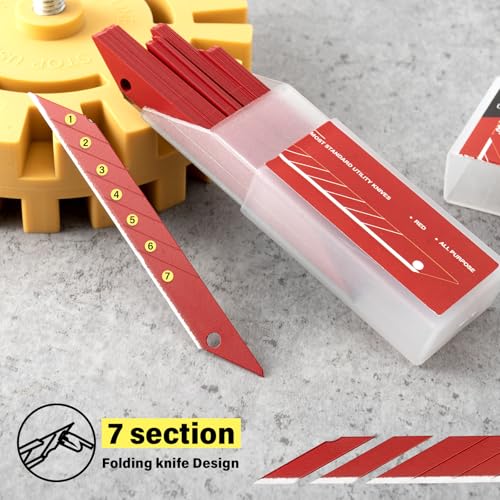 Image of 9mm Utility Knife Replacement Blades,30 Degree Snap Off Carbon Steel Knife Blades for Retractable Cutting Knives, Hobby, Craft, Box Cutter 100PCS (Red)