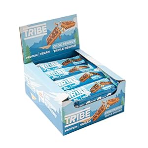 TRIBE Triple Decker Protein Bars – Choc Peanut – Great-Tasting Natural Plant Energy – Vegan, Gluten & Dairy Free Bar (12 x 40g)