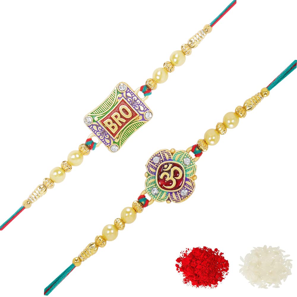 Riddhika Ventures Stylish Meenakari Ganesh and Peacock Rakhi (Set of 2) with Roli Chawal and Greeting Card (P4P6) (B08BP88WTQ) Amazon Price History, Amazon Price Tracker