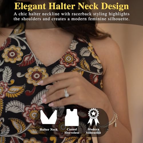 Image of Halter Neck Racerback Dress with Pockets for Women | Casual Sleeveless Dress | Trendy Summer Fashion | Comfortable and Stylish | Midnight Bloom