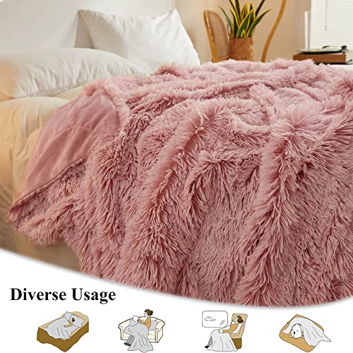 Xege Plush Faux Fur Throw Blanket, Comfy 50X60 Fuzzy Blanket Throw, Luxury Boho Lightweight Couch Blanket, Soft Fluffy Shaggy Lap Blanket For Couch Bed Sofa Christmas Housewarming Gift Ombre Pink #TOP2