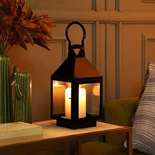 The AIRTASIA Collection Metal Lantern with Glass Panels, Decorative Candle Holder, Hanging Handle, Indoor Outdoor use 6 inch