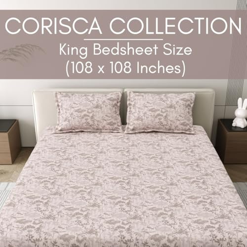 Image of Mafatlal 186 Tc Corsica Cotton Summer Bedsheet King Size | 108 X 108 Inches | Cooling Padukkai Virippu for Comfortable Sleep | Premium Bedding Set with 2 Pillow Covers | Light Brown