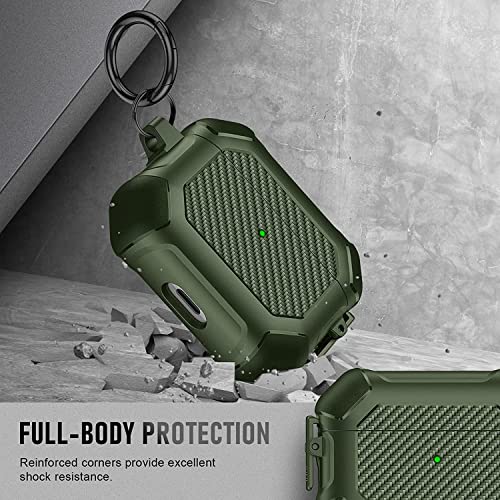 Image of Printme for AirPods Pro 2nd Generation Case 2022, Carbon Fiber Secure Lock Clip Full Body Shockproof Hard Shell Protective Case Cover with Keychain for Apple AirPod Pro 2 (Green)