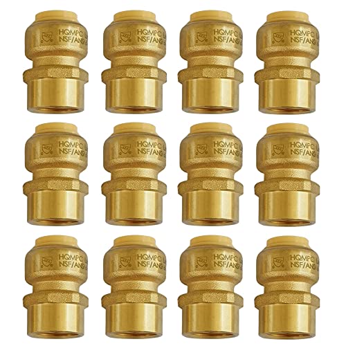 HQMPC Pex Fitting 1/2" Female Npt x 1/2" Straight Coupling Push Fit PEX Fittings Female, Push-to-Connect Copper, CPVC, Lead Free Brass Plumbing Fittings (12, 1/2")