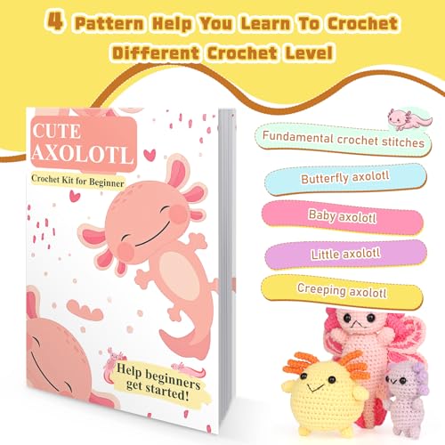 Image of Katech Axolotl Crochet Kit for Beginners, Crochet Starter Kit for Adult Learn to Crochet Animals Kit w /Step-by-Step Instructions, Knitting Set with Enough Yarn for Beginner- 3 Style