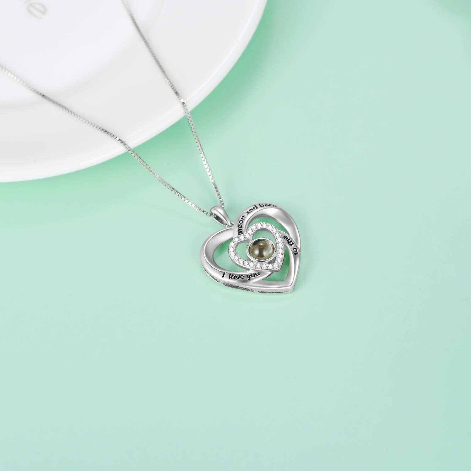 LONAGO Naszyjnik 'I Love You' 100 języków, srebro wysokiej próby 925, projekcja miłości, naszyjnik dla kobiet, mamy, 22mm*23mm, Srebro szterlingowe, Cyrkonia sześcienna