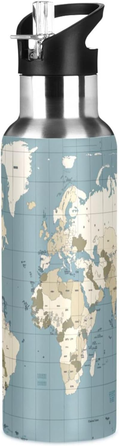 Qilmy Black and White Leopard Water Bottle Vacuum Insulated Stainless Steel Water Bottles with Straw Lid Leakproof Wide Mouth Water Flask for Fitness Outdoor Sports, 20 oz