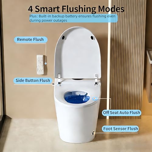 Image of Smart Toilet with Bidet Heated Seat Dual Auto Flush Manual Seat & Lid | Child Mode Warm Water Wash Air Dry Tankless Electric One Piece Toilet for Bathroom with Siphon Dual Flush 0.8 /1.2 GPF