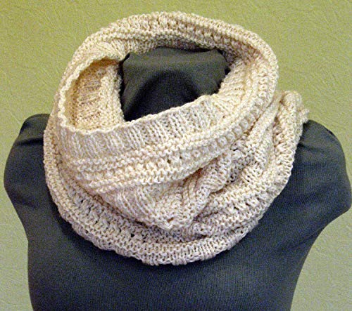 Infinity Scarf Cowl Wrap White Hand knit, Wool, Alpaca
