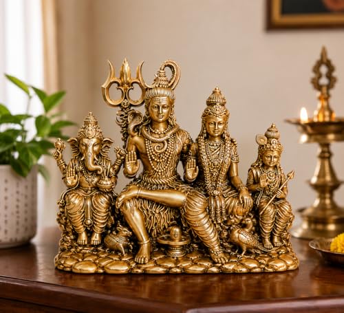 Image of TrueHome Essential Handcrafted Shiv parivar murti for Home puja (11 cm) - Lord Shiva, Parvati, Ganesha & Kartikeya Murti for Home Temple & Vastu Decor 400g