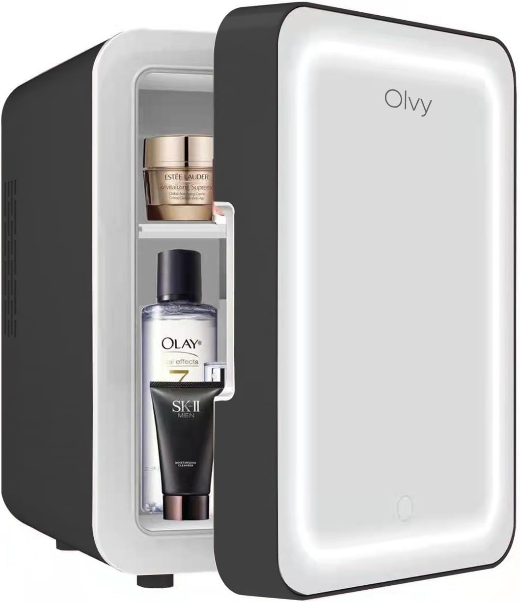 Olvy Mini Réfrigérateur Cosmétique 4 Litres, Portable avec Miroir LED, Noir