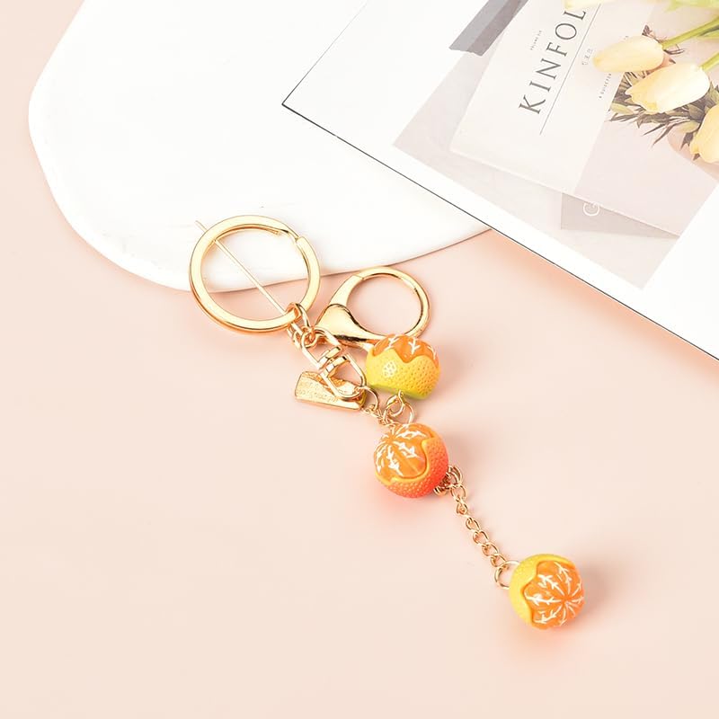 Simulated Food Fruit Orange Keychain Accessories for Women Teen Girls Cute 3D Cartoon Novelty Keychains for Adults Female Gold Resin Purse Car Backpack Cell Phone Case Keychains Gifts for Friends Mom - Image 4