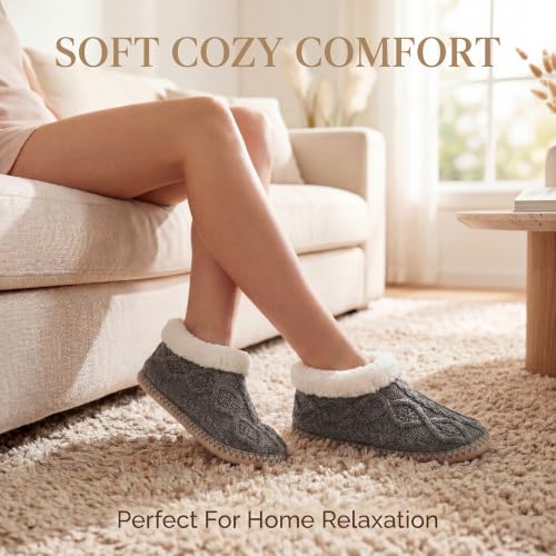 Image of cosyone1997 Cable Knit Slipper Socks for Women Non Slip Soft Sole | Fuzzy sherpa lining, gripper dots, flexible bootie coverage and machine washable care for warm, comfortable indoor wear