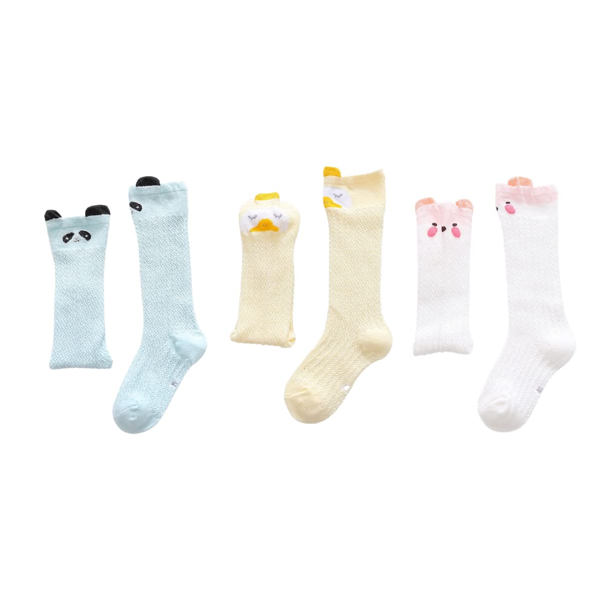 GUCHIGU Unisex Baby Knee-High Socks Toddlers Breathable Cute Print Sock Anti-mosquito Knit 3 Pair Cotton Ankle Socks for Little Kids Boys Girls - BS2121 (Multicolor, 6-36 Months, Pack of 3)