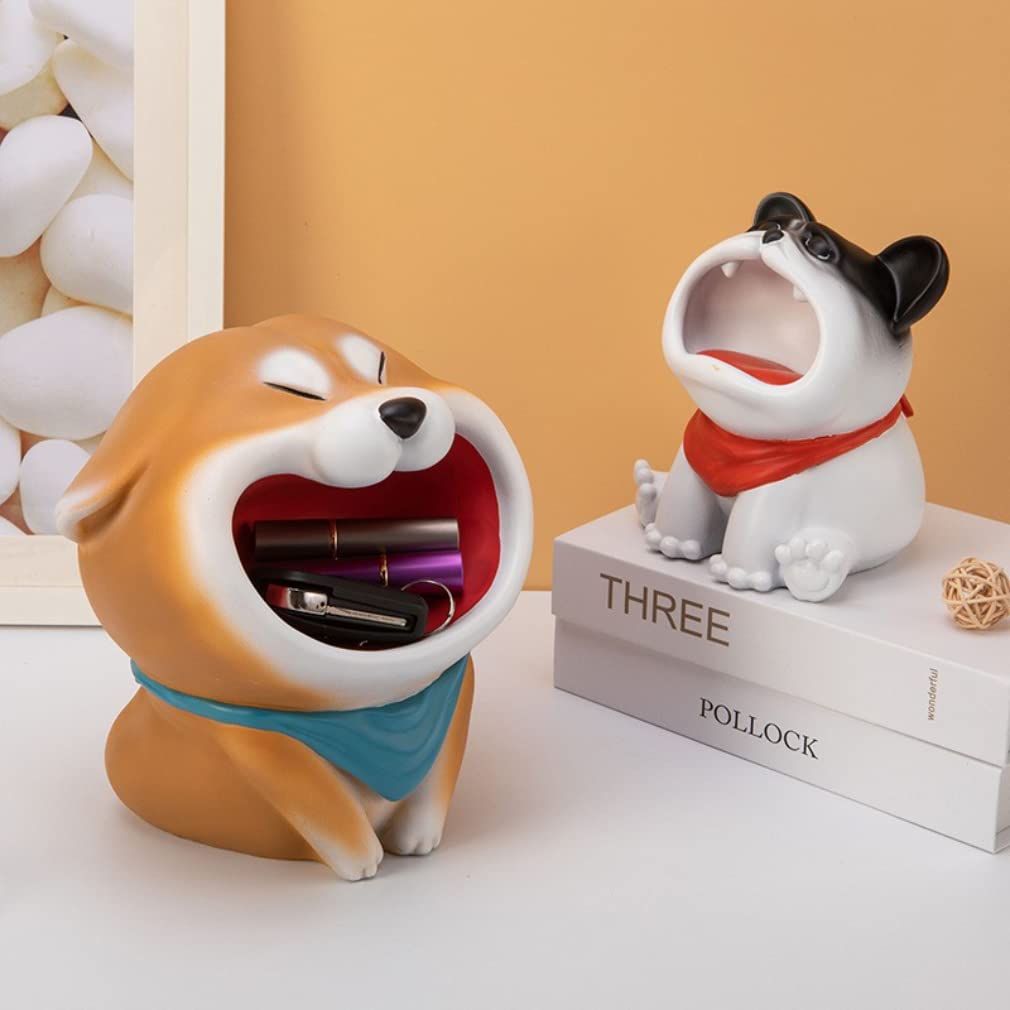 MESURE Résine Vide Poche Entree,Boite Rangement Vide Poche Entree Design, Rangement Bureau Résine Bouledogue Figurine Porte-clés De Stockage