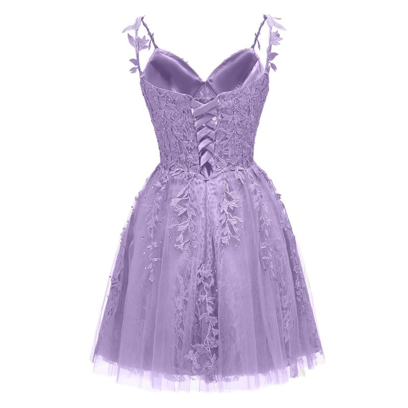 Lace Applique Short Homecoming Dresses Spaghetti Straps Tulle Prom Dress Lace Cocktail Gowns3