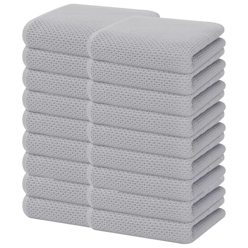 Image of Homaxy 100% Cotton Waffle Weave Kitchen Dish Towels, Ultra Soft Absorbent Quick Drying Cleaning Towel, 13 x 28 Inches, 18-Pack, Light Gray