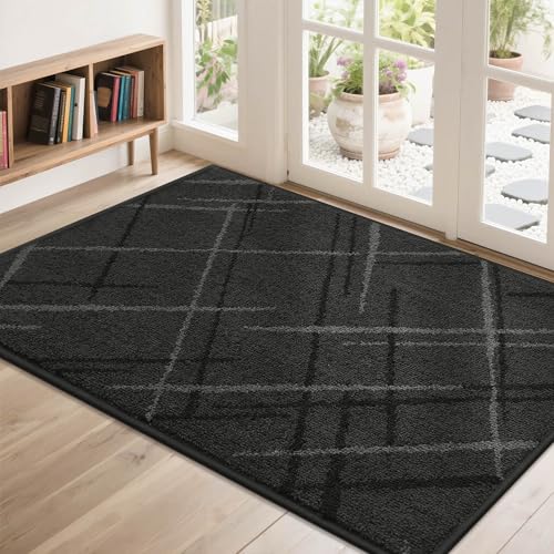COSY HOMEER Front Door Mat Low Profile Non-Slip Doormat for Entryway, Absorbent Dirt Trapper Washable Entrance Mat, Sturdy Polyester Doormats for Mudd