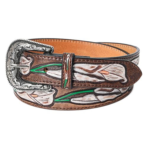 American Darling Beautifully Hand Tooled Brown Genuine American Leather Belt Men and Women Western Belt with Removable Buckle