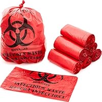 Müllbeutel für Biogefährdung, kein Auslaufen, Krankenhausqualität, 50 Stück, 61 cm, Rot, mit Gefahrensymbol für die Entsorgung von infektiösen Abfällen. Beste kleine Labordoseneinlagen zum sicheren