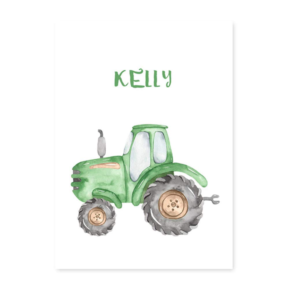 Imprimir lienzo Pintura Nombre personalizado Tractor Niños Carteles y cuadros de arte de pared de regalo para decoraciones de marco de habitación de bebé 50x70 cm / 19.7 "x 27.6" con marco