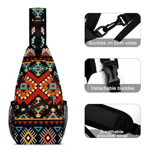 Aztec Ethnic Pattern Sling Bag Crossbody Travel Hiking Chest Multipurpose Travel Daypack for Women Men3