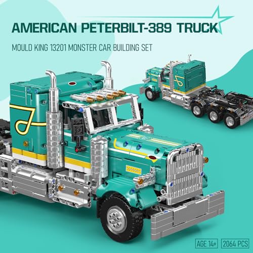 Mould King 13201 Semi Truck Building Set, APP & RC Control Mobile Tow Truck Model Kit, Assembly STEM Trailer Vehicle Building Block Set, Collectible Gift for Adult Teens(2064+ Psc) - Image 3