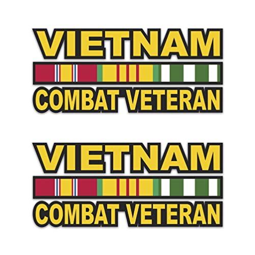 Set of 2 Sticker Vietnam Combat Veteran with Ribbons Vet Decal United States for Car Truck Window Laptop Bumper US