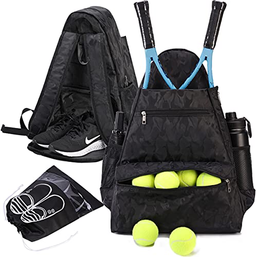 shiningwaner Tennis Bags Tennis Backpack with Shoe Compartment Shoe Bag for Men and Women, Holding Tennis/Badminton/Squash Racket, Pickleball Paddles and Other Accessories, Camouflage