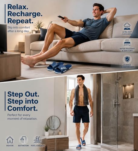 Image of Beach Pool Slides Sandals for Men,Bathroom Shower Shoes,Couple Slides Slippers Outdoor Indoor,Home House Slide Sandals