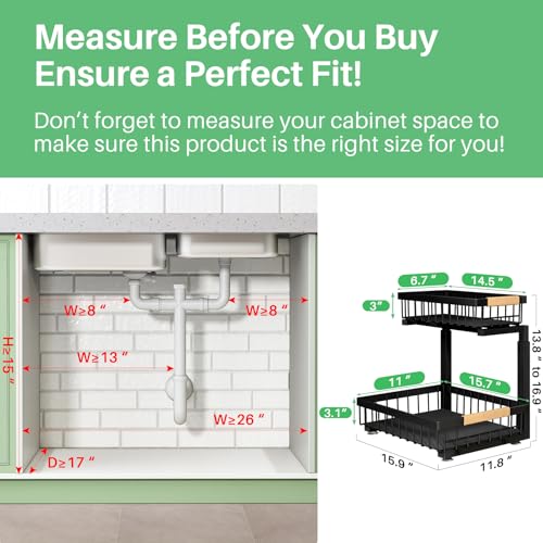 Under Sink Organizer, 2 Packs 2 Tier Under Sink Organizers and Storage, Slide out Pull out Cabinet Organizer Shelf, Metal Sliding Drawer for Kitchen Bathroom Pantry Cabinet Closet Organization Rack - Image 3